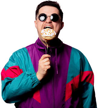 Guy eating donut - mobile