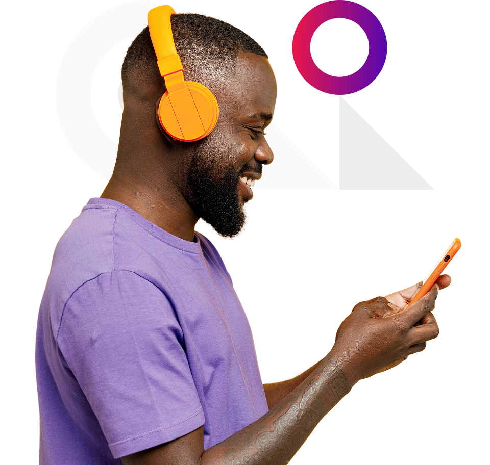 Happy guy wearing headphones