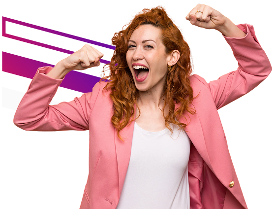 Happy woman wearing pink jacket