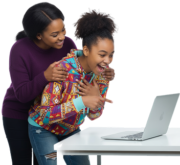 Woman laughing at a laptop - mobile